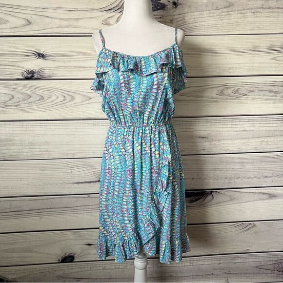 Lilly Pulitzer Kalen Clam Patterned Blue & Pink Ruffle Dress - Picture 1 of 10